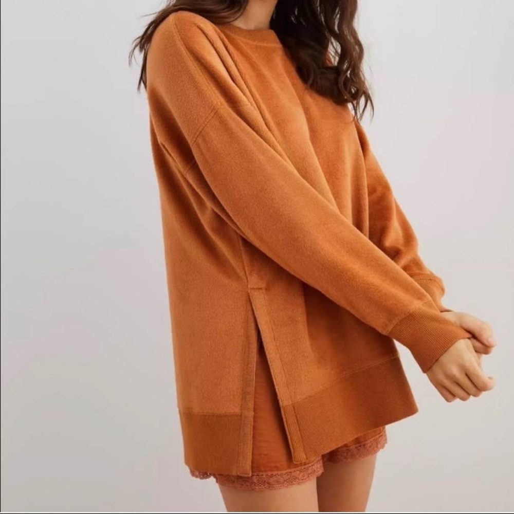 Aerie Camel Brown Coziest Desert Fuzzy Hood Vibes Oversized Sweatshirt Sweater